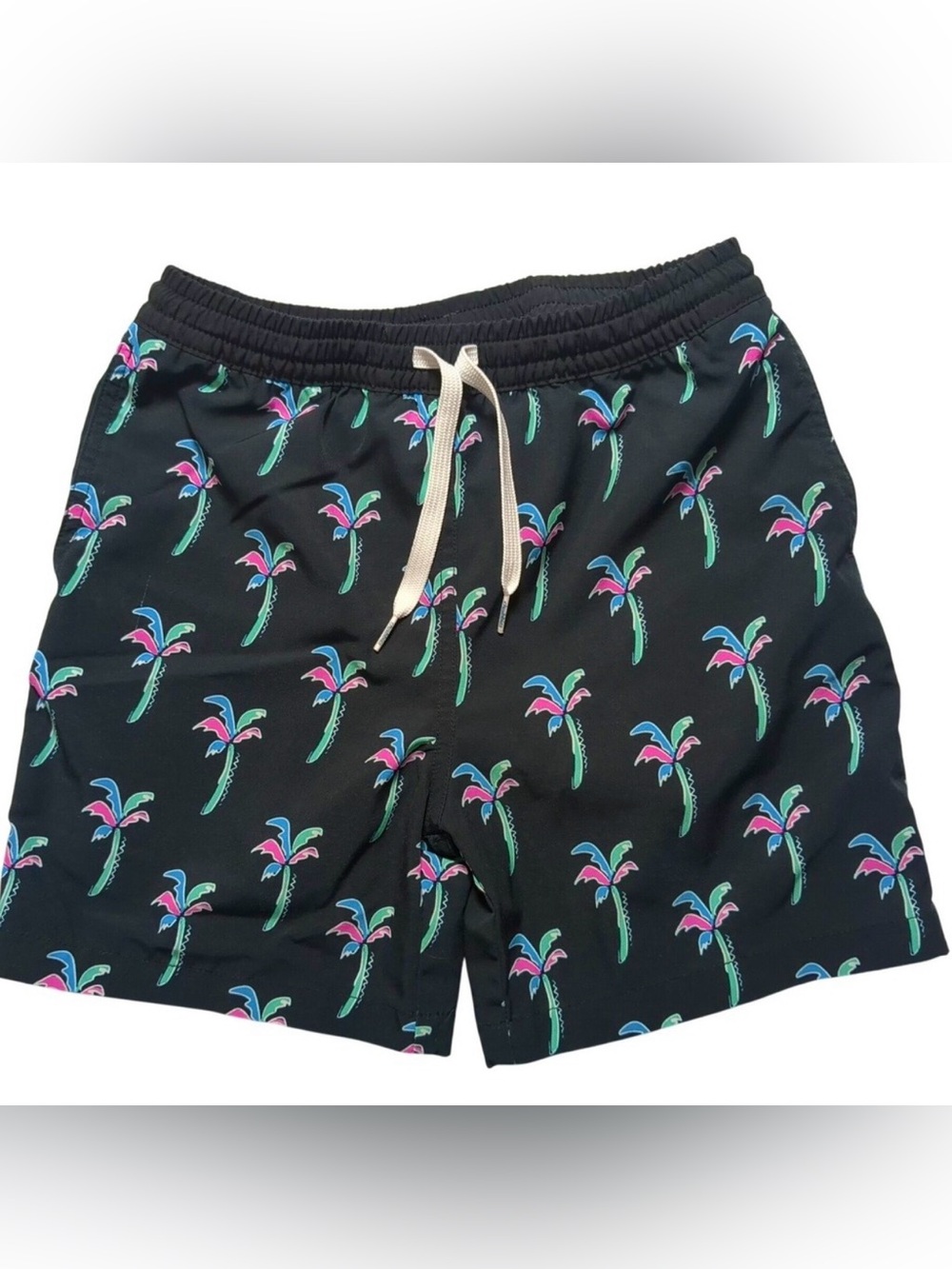 chubbies Black Swim Shorts with Neon Palm Print